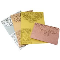 Glitter Laser-Cut Ornate Design with Pocket Blank Invitations, 5-Inch, 8-Count