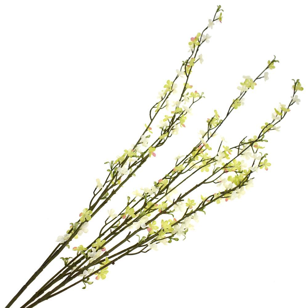 Tall Silk Field Blossom Branch, White/Green, 38-Inch