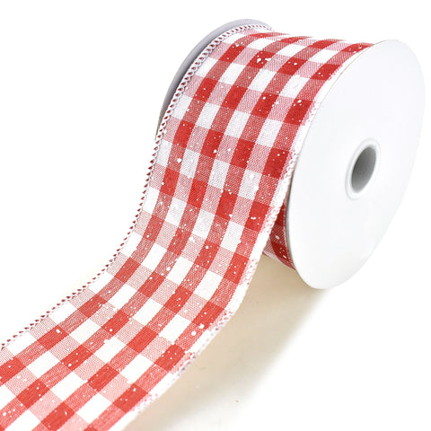 Snowy Gingham Checkered Wired Ribbon, 2-1/2-Inch, 10-Yard