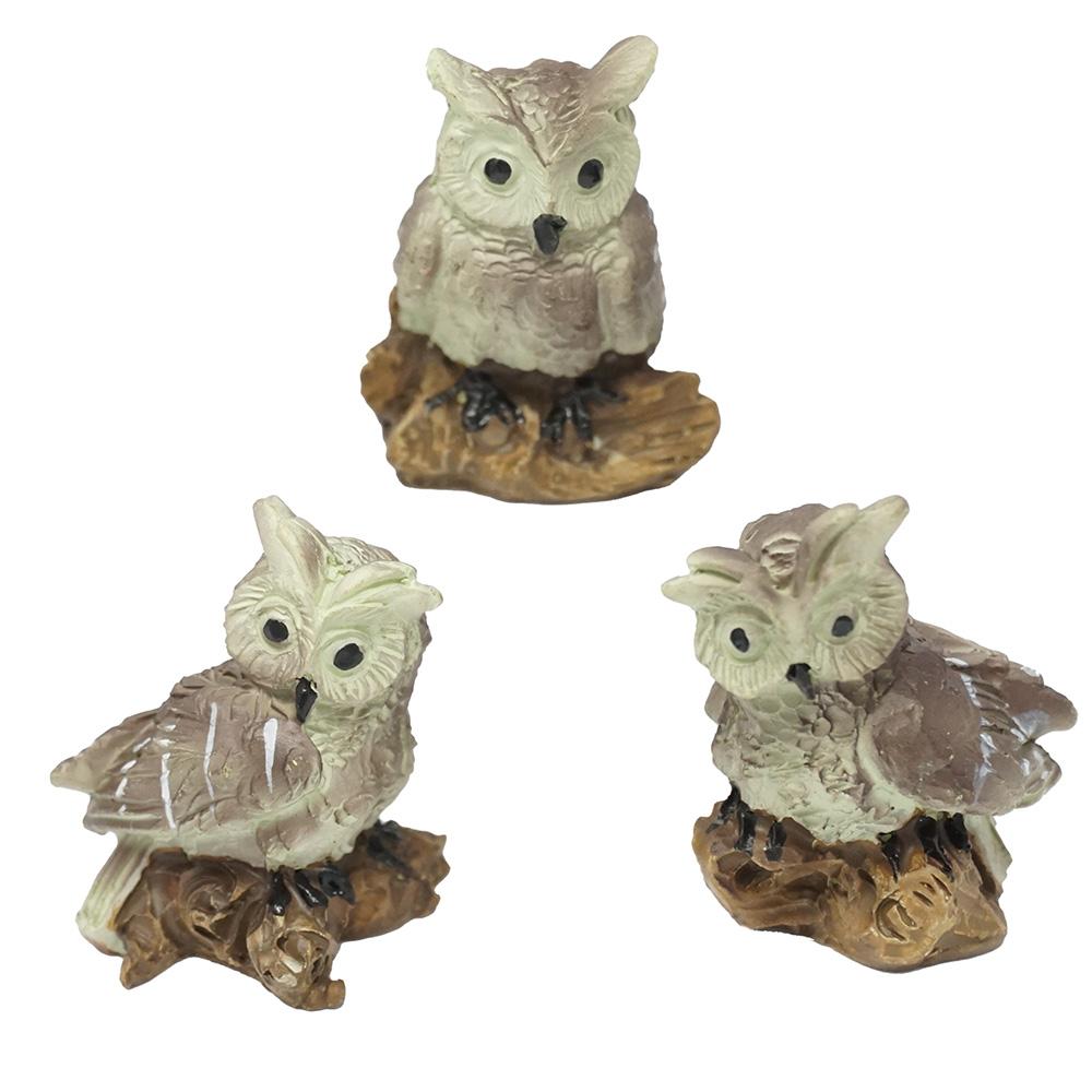 Mini Owl Resin Figurines, Assorted Sizes, 3-Piece