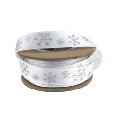 Glitter Snow Crystals Holiday Christmas Satin Ribbon, 5/8-inch, 9-yard