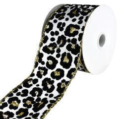 Flocked Cheetah Print Satin Wired Ribbon, 10-yard
