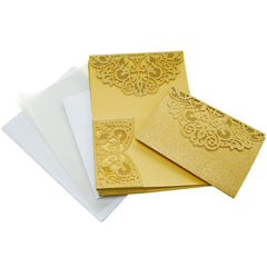 Glitter Laser-Cut Ornate Design with Pocket Blank Invitations, 5-Inch, 8-Count