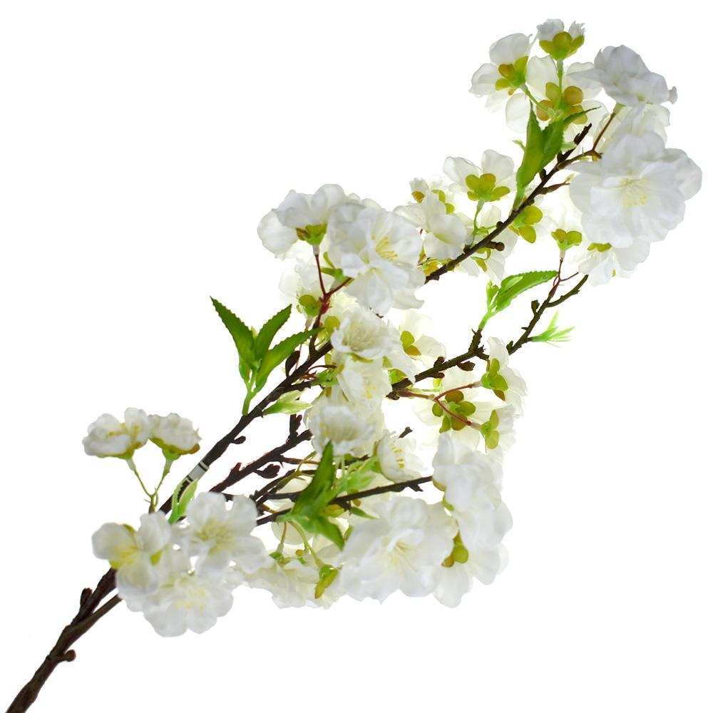 Silk Cherry Blossom Spray Branch, White, 18-Inch