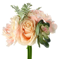 Silk Rose and Peony Bush with Succulents, 11-Inch