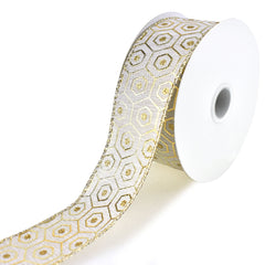 Shiny Embossed Hexagons Wired Ribbon, 1-1/2-Inch, 10-Yard