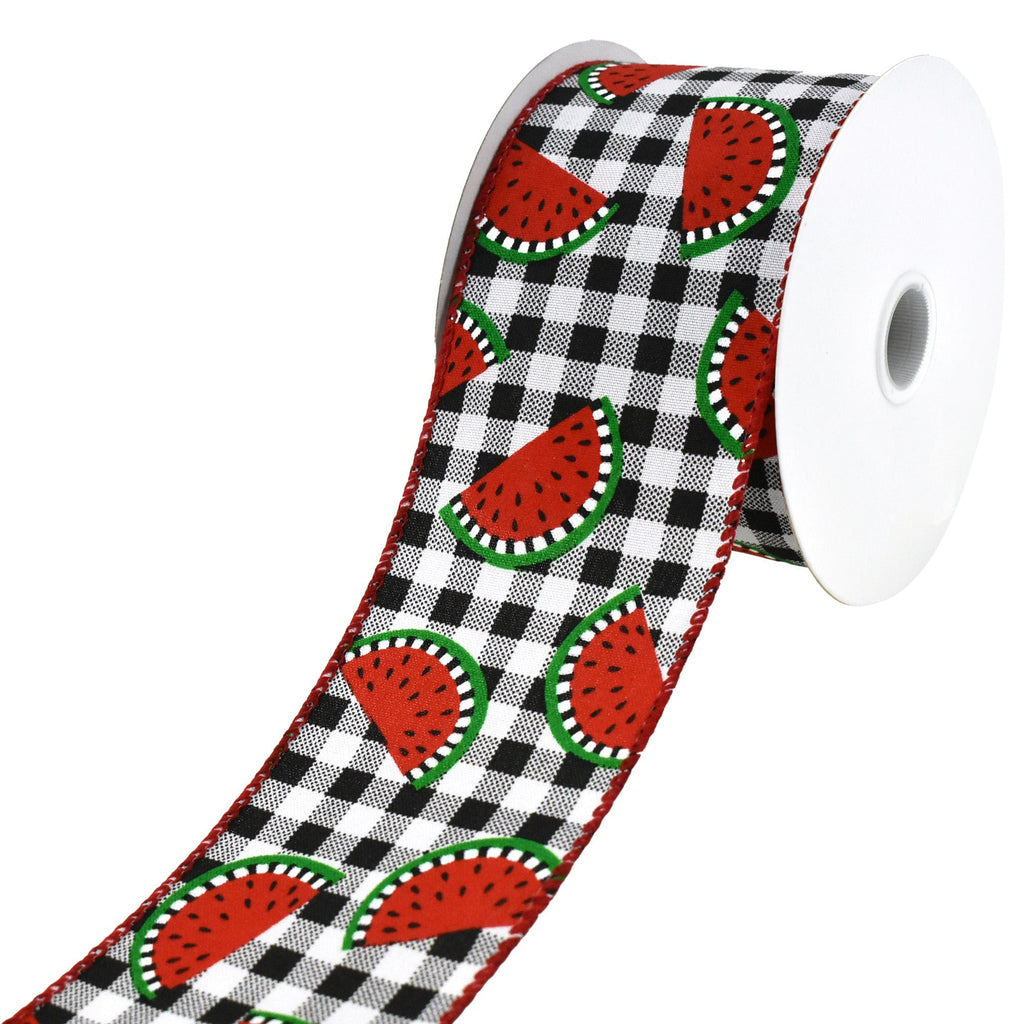 Watermelon Slices Buffalo Plaid Wired Ribbon, 2-1/2-Inch, 10-Yard