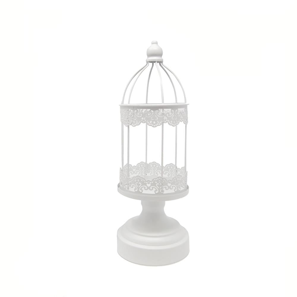 White Metal Wire Form Decorative Lantern, 14-1/2-Inch
