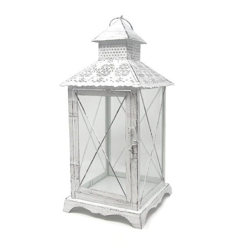 White Victorian Style Decorative Metal Lantern, 15-1/2-Inch