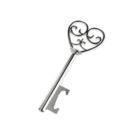 Metal Heart Key Bottle Opener, Silver, 4-Inch