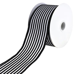 Flocked Velvet Cabana Stripes Wired Ribbon, 2-1/2-Inch, 10-Yard