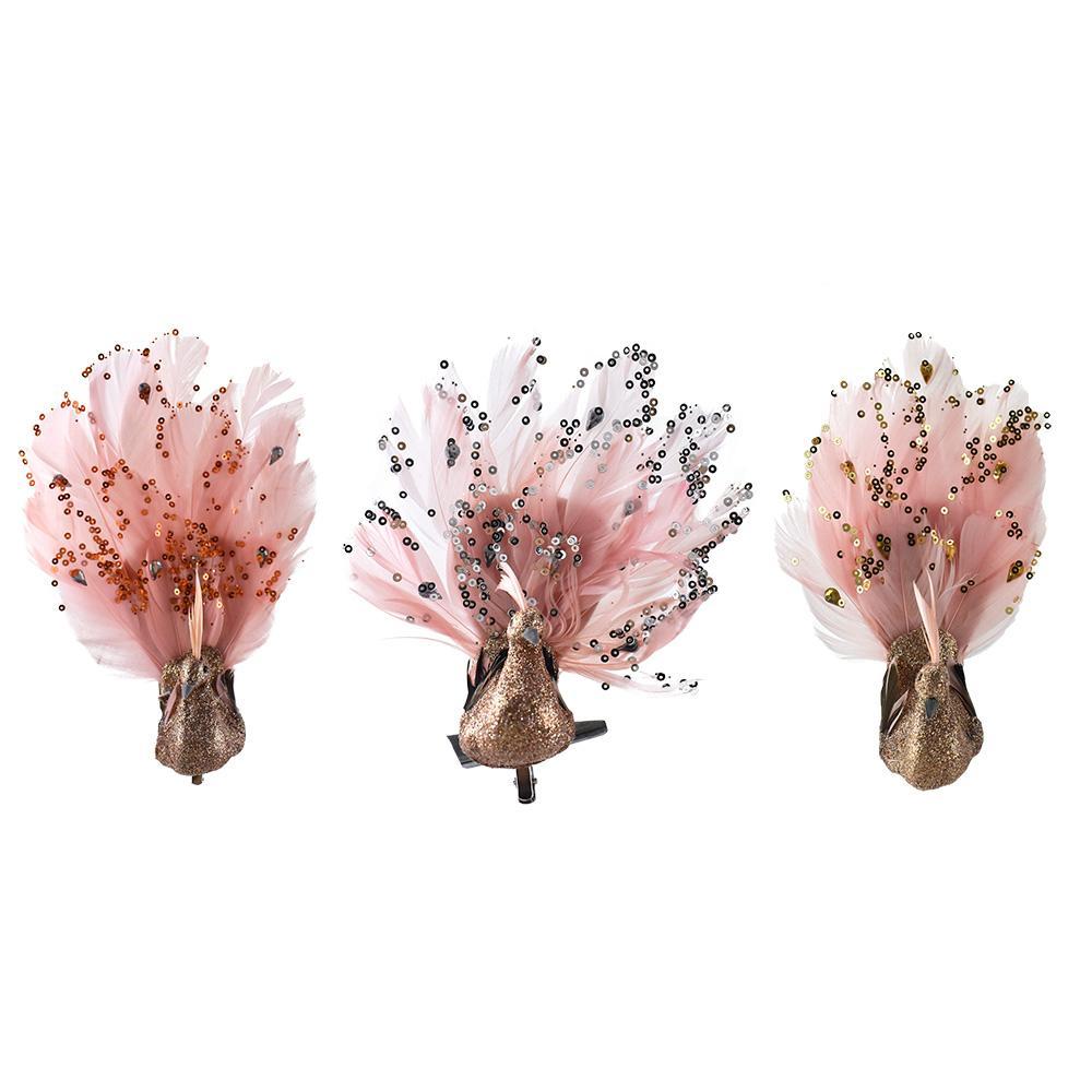 Peacock with Sequined Feathers Clips, 7-1/2-Inch, 3-Piece
