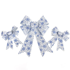 Glitter Snowflake Print Plastic Christmas Bows, Royal/Silver, 6-Piece