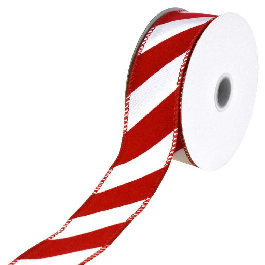 Christmas Candy Cane Velvet Outdoor Wired Ribbon, 10-yard