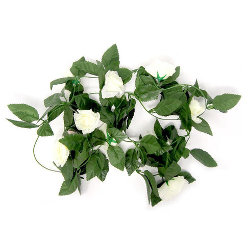 Artificial Rose Silk Flower Vine Garland, Ivory, 78-Inch