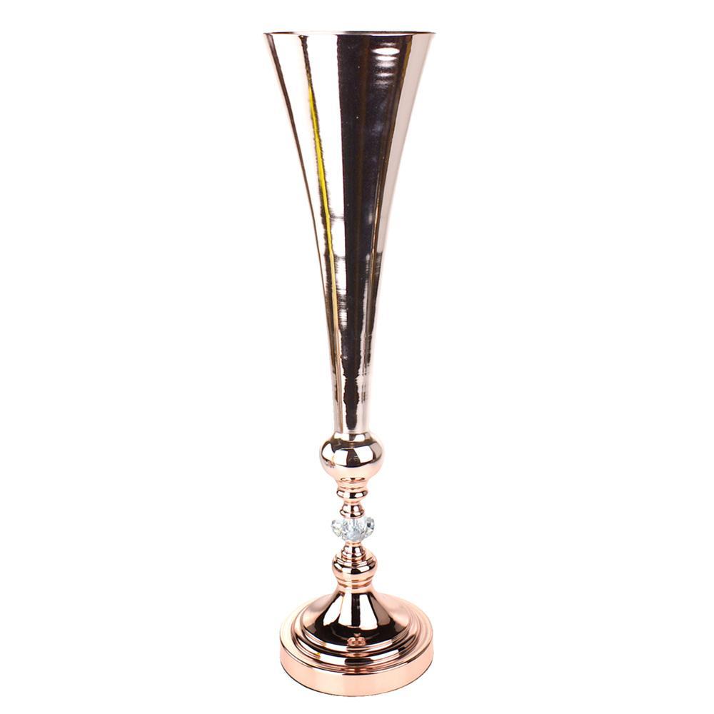 Trumpet Flute Diamond Vase Centerpiece, Rose Gold, 22-3/4-Inch