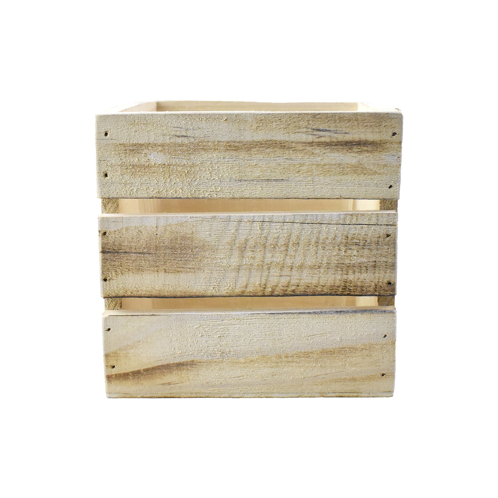 Rustic Cracked Wood Cube Box, 5-Inch - White