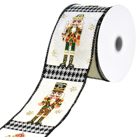 Christmas Nutcracker Harlequin Faux Linen Wired Ribbon, 2-1/2-inch, 10-yard