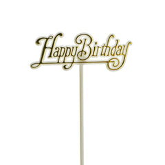 Happy Birthday Party Pick Topper, 10-Inch, 12-Count - White and Gold