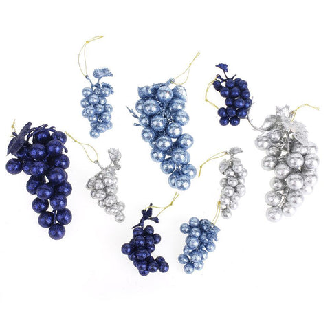 Glitter Grape Clusters Assorted Plastic Christmas Ornaments, Blues, 9-Piece