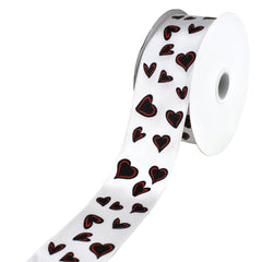 Valentine's Day Printed Hearts Satin Ribbon, 1-1/2-Inch, 25-Yard