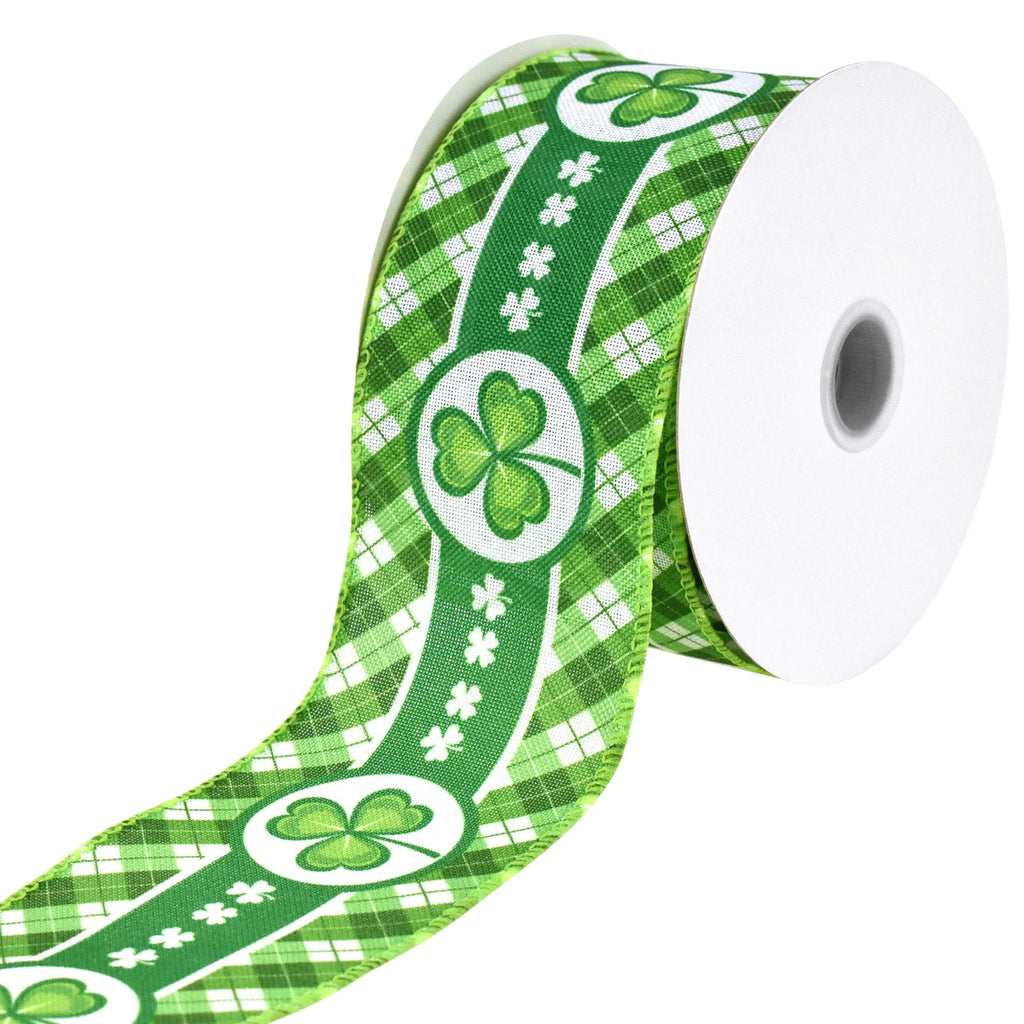 St. Patrick's Day Shamrock Plaid Wired Ribbon, 2-1/2-inch, 10-yard