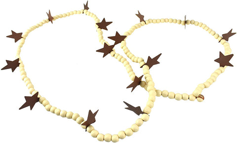 Christmas Wood Bead Garland with Rustic Stars, 6-Feet