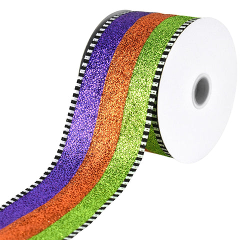 Halloween Glittered Stripes Dash Wired Edge Ribbon, 2-1/2-inch, 10-yard