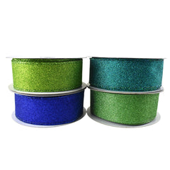 Christmas Flat Glitter Wired Edge Ribbon, 10-Yard