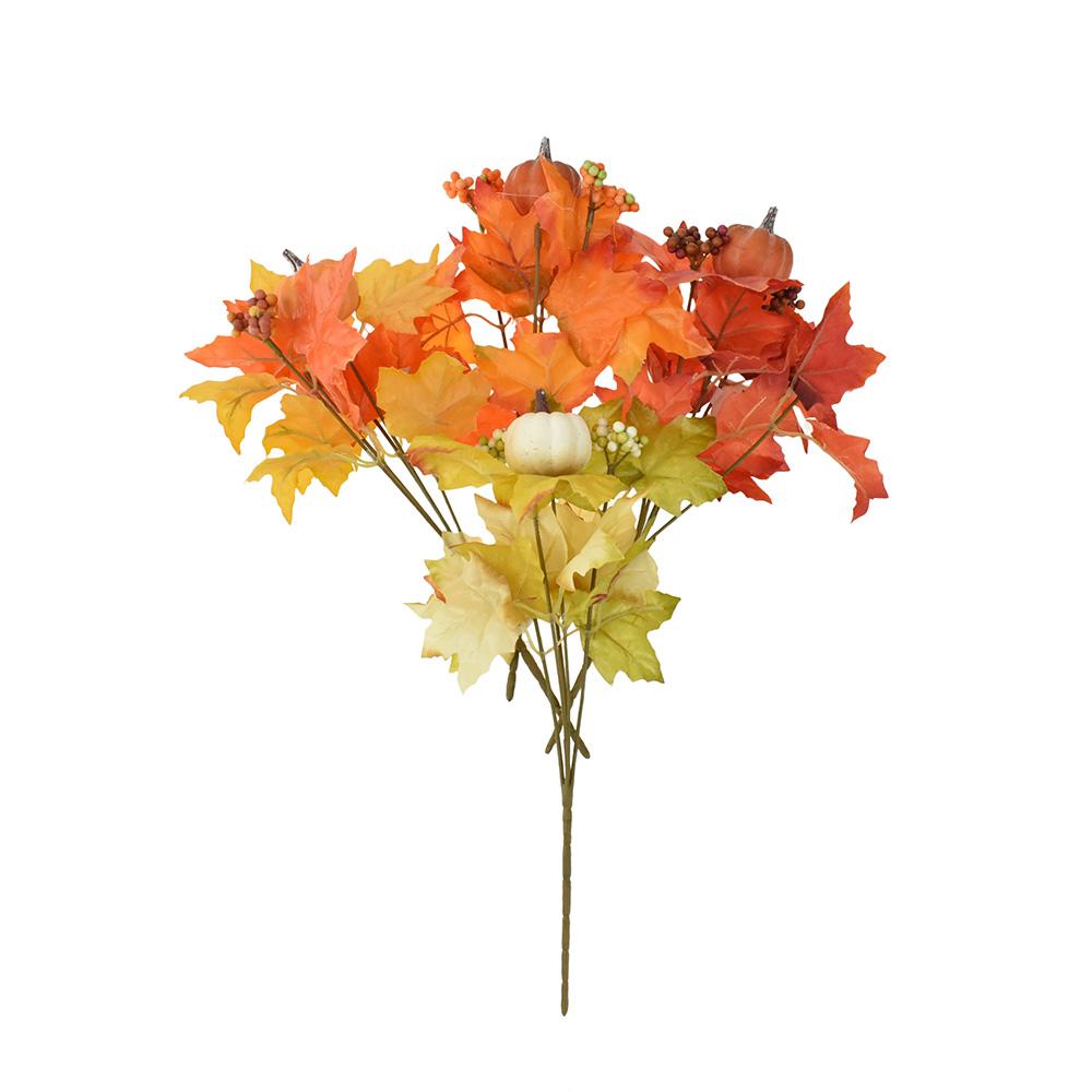 Artificial Bush Maple Leaves with Pumpkin Sprays, 12-Inch, 4-Piece