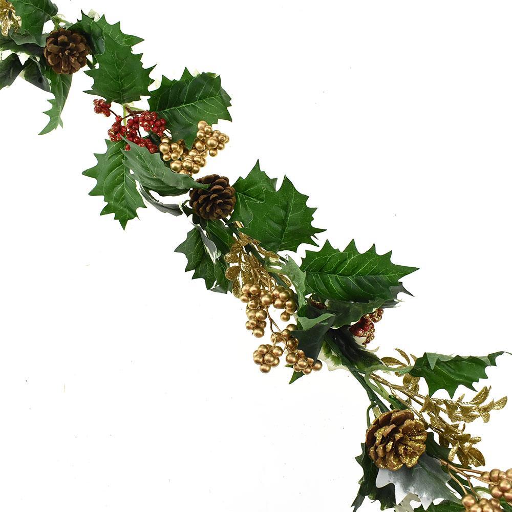 Holly Garland with Gold Berries, 6-Feet