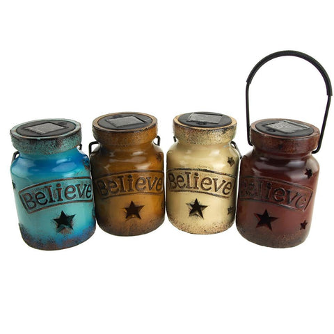 Ceramic Solar Jar with Believe Sign, Assorted Color, 6-Inch