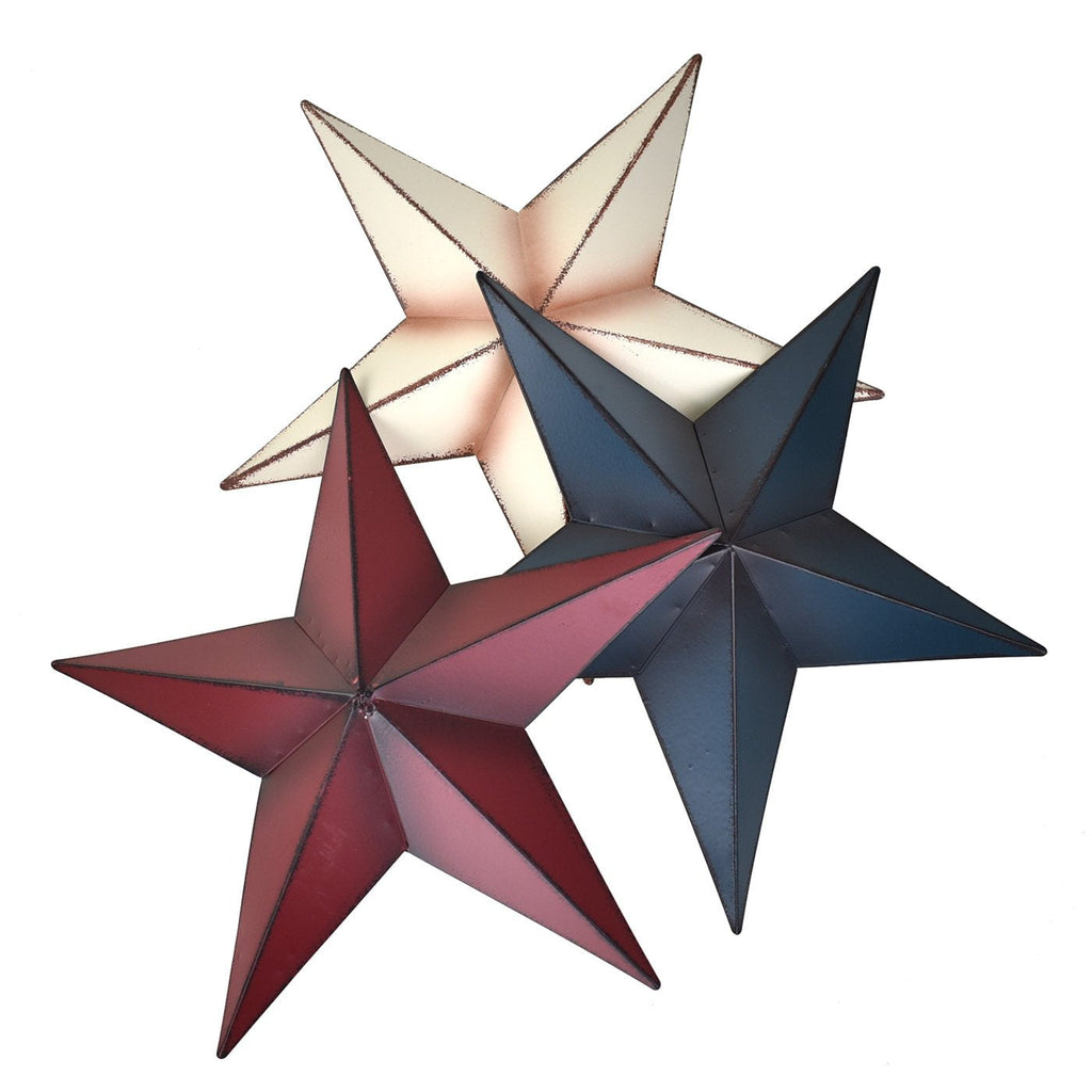 Extra Large Rustic Metal Star Wall Decor, Assorted Colors, 34-Inch, 3-Piece