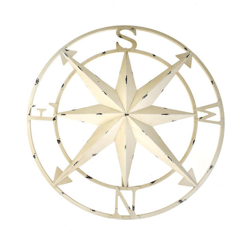 Large Rustic Compass Wall Decor, Ivory, 20-Inch