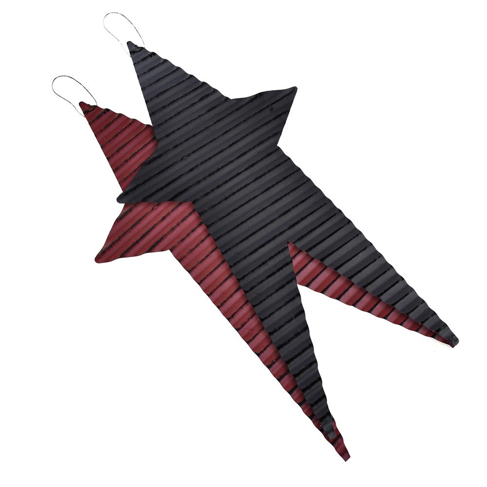 Rustic Corrugated Long Metal Star Wall Decor, Assorted Colors, 18-Inch