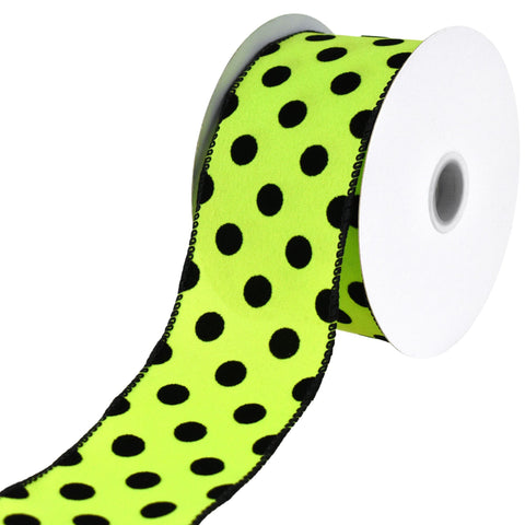 Halloween Flocked Polka Dots Satin Wired Ribbon, 2-1/2-inch, 10-yard