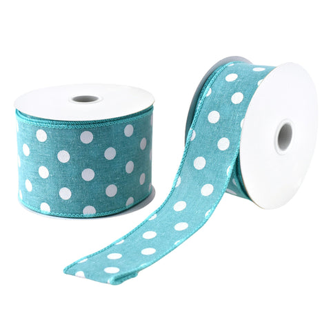 Polka Dots Stiff Faux Linen Wired Ribbon, 10-yard