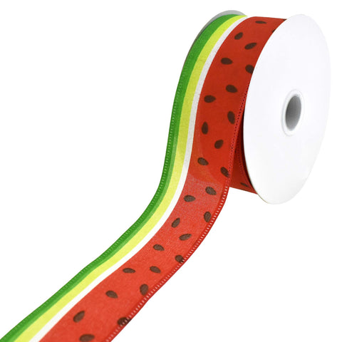 Watermelon Slice Stripes Satin Wired Ribbon, 1-1/2-Inch, 10-Yard