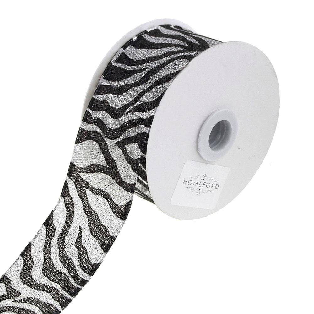 Sparkling Zebra Organza Ribbon Wired Edge, Silver/Black, 1-1/2-Inch, 3-Yard