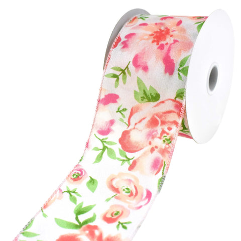 Watercolor Style Roses Wired Ribbon, 2-1/2-Inch, 10-Yard