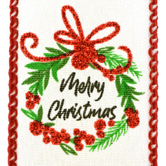 Merry Christmas Wreath Faux Linen Wired Ribbon, 1-1/2-inch, 10-yard