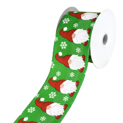 Christmas Gnomes and Iridescent Snowflakes Wired Ribbon, 2-1/2-Inch, 10-Yard