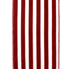 Glitter Flocked Cabana Stripes Wired Ribbon, 4-Inch, 10-Yard - Red/White