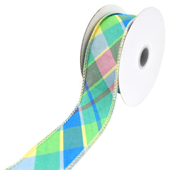 Pastel Deluxe Diagonal Plaid Wired Ribbon, 1-1/2-inch, 5-yard