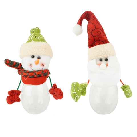 Christmas Santa and Snowman Plush Candy Jars, 8-Inch, 2-Piece