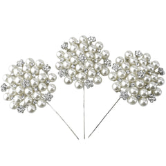 Rhinestone Pearl Cluster Pins, 3-1/2-Inch, 3-Count - Silver