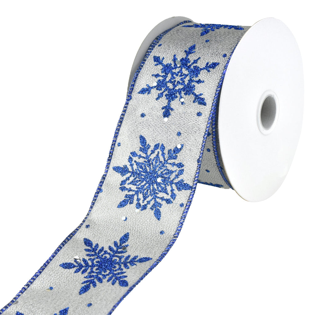 Glittering Christmas Snowflakes Wired Ribbon, 2-1/2-Inch, 20-Yard