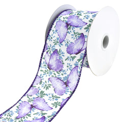 Butterflies and Flowers Linen Wired Edge Ribbon, 2-1/2-Inch, 10-Yard