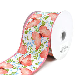 Butterflies and Flowers Linen Wired Edge Ribbon, 2-1/2-Inch, 10-Yard