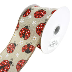 Ladybugs and Daisies Linen Wired Ribbon, 2-1/2-Inch, 10-Yard